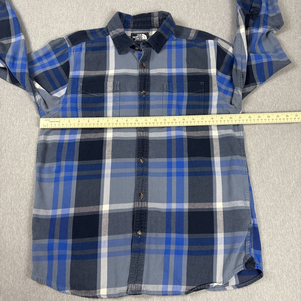 The North Face Men's‎ Flannel Shirt Medium Blue Plaid Long Sleeve Button Up - Picture 10 of 15